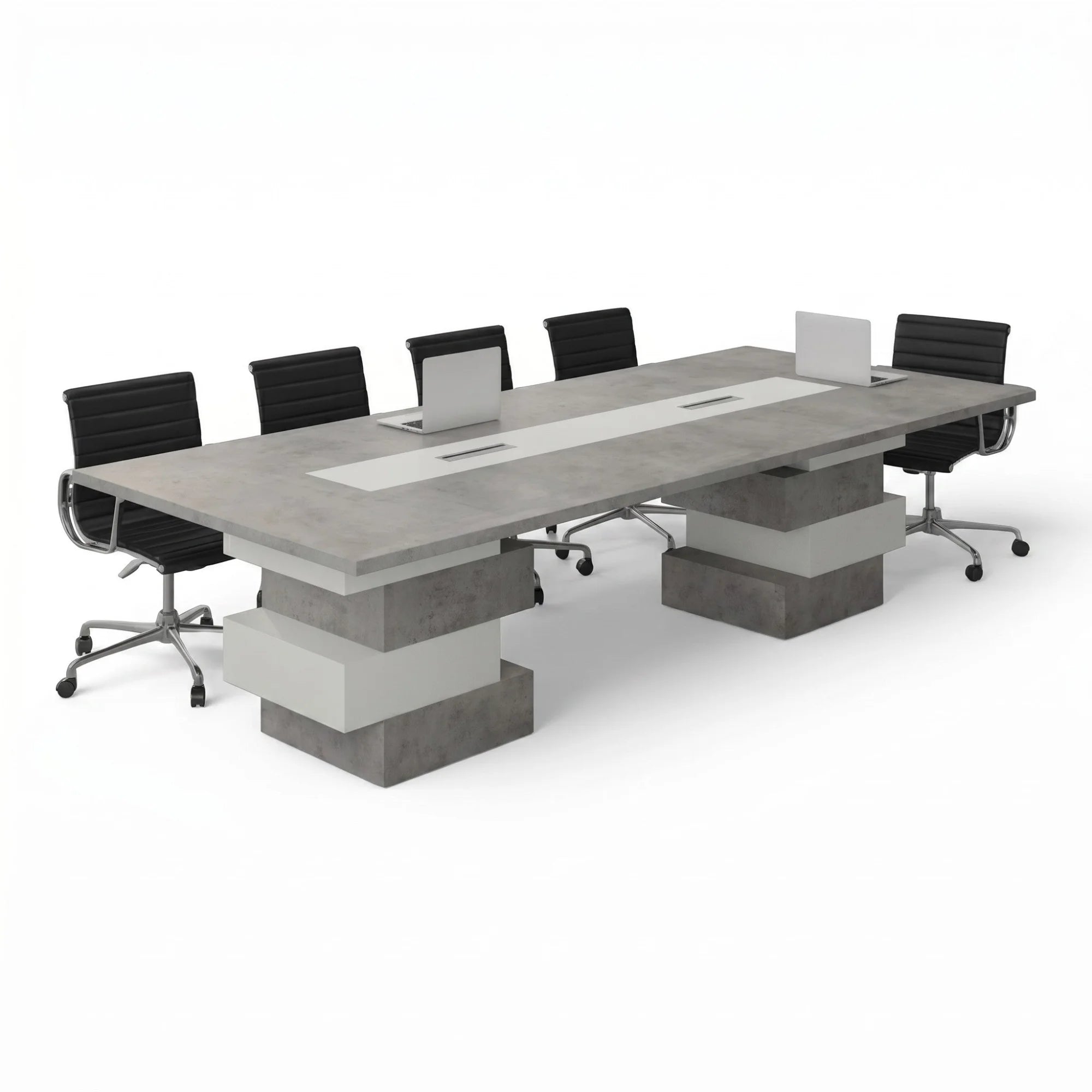 İstanbul Ofis Mobilya Fes toplantı masası, beton görünümlü gri ve beyaz, 200x120x75 cm, modern ofisler için.