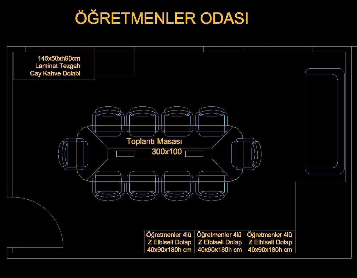 İstanbul Ofis Mobilya tarafından tasarlanan Dudullu OSB Atatürk Eğitim Kurumları öğretmenler odası yerleşim planı