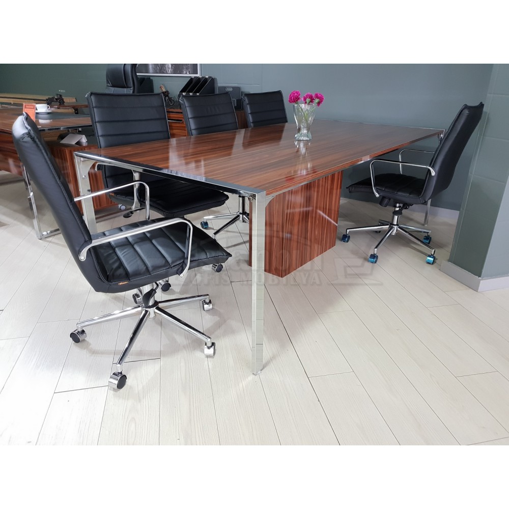 Apple Great Meeting Table High Gloss Walnut Chrome