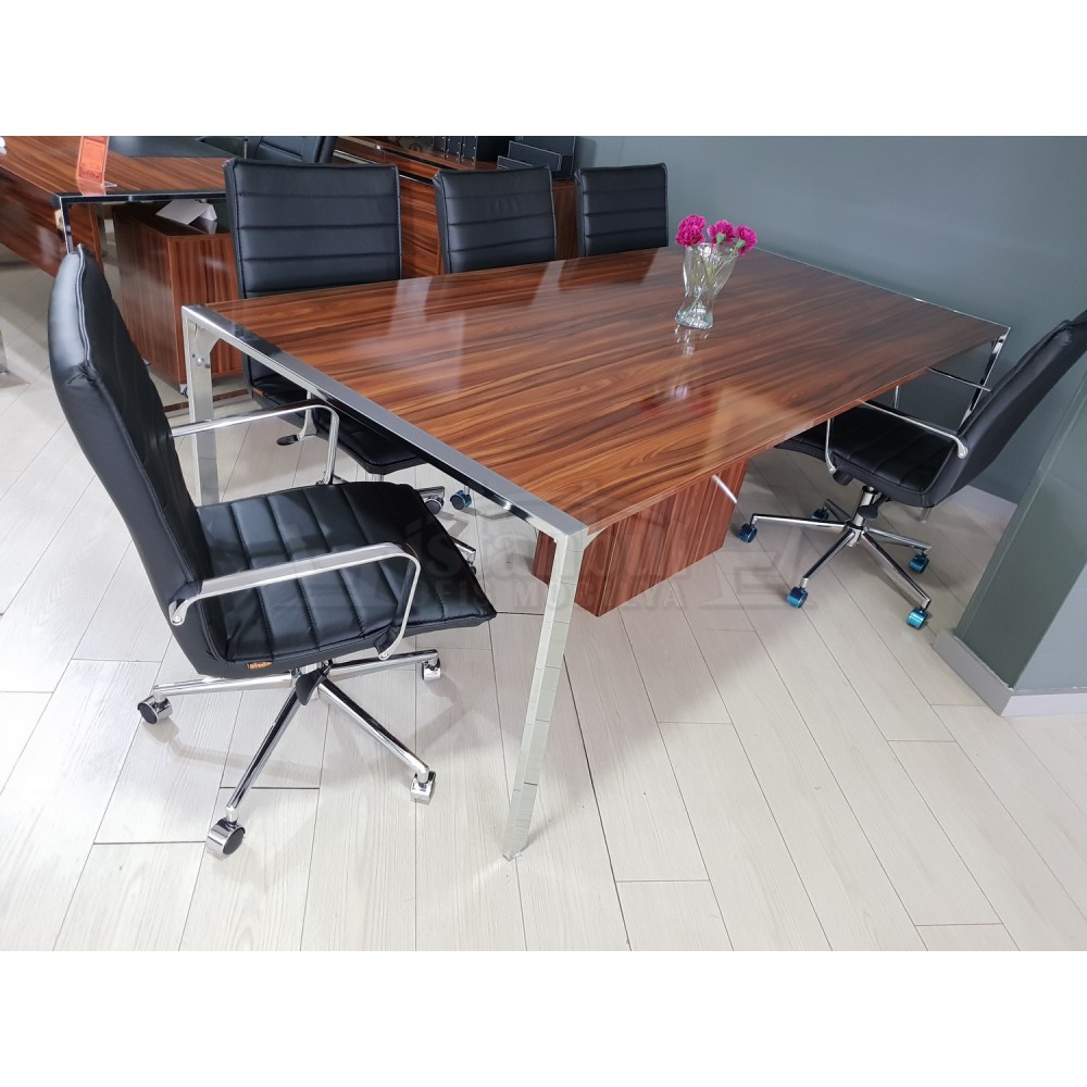 Apple Great Meeting Table High Gloss Walnut Chrome