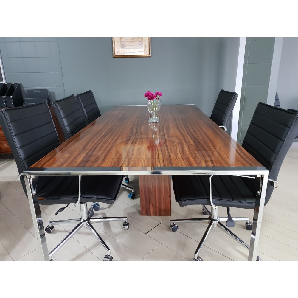 Apple Great Meeting Table High Gloss Walnut Chrome