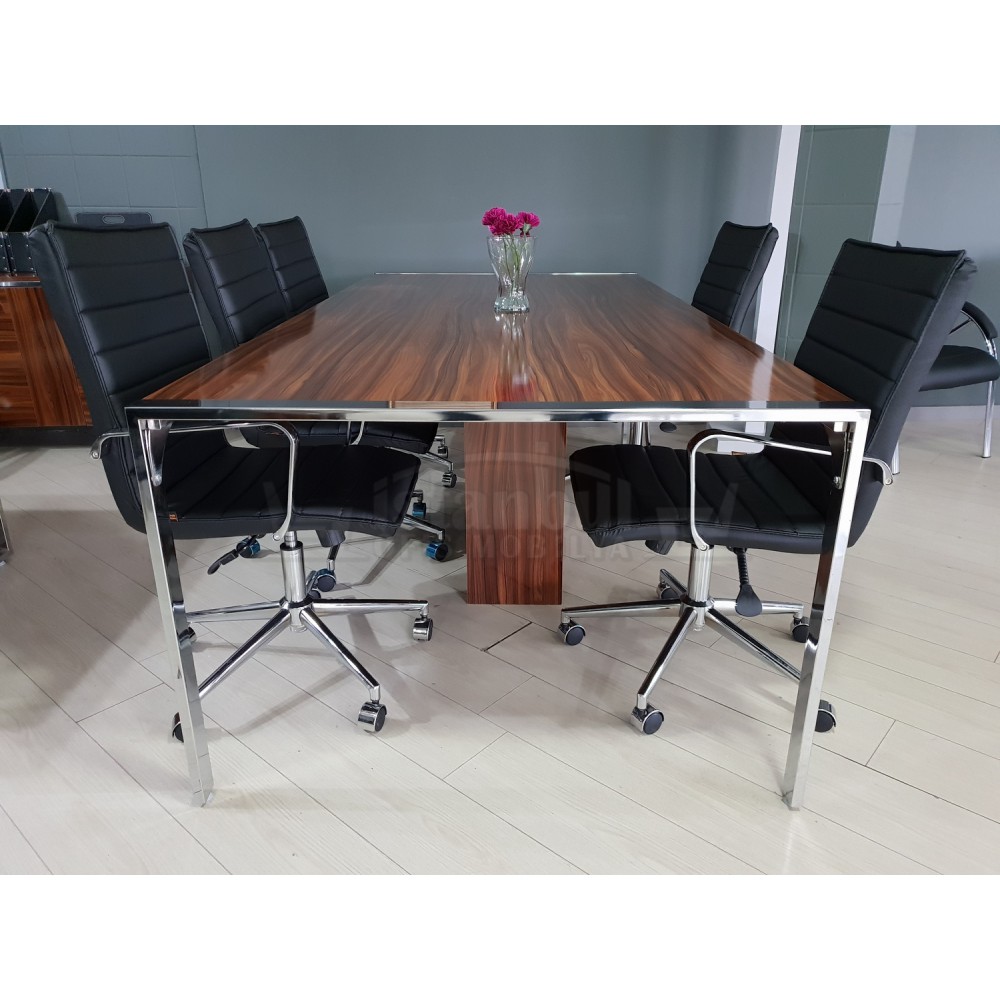 Apple Great Meeting Table High Gloss Walnut Chrome