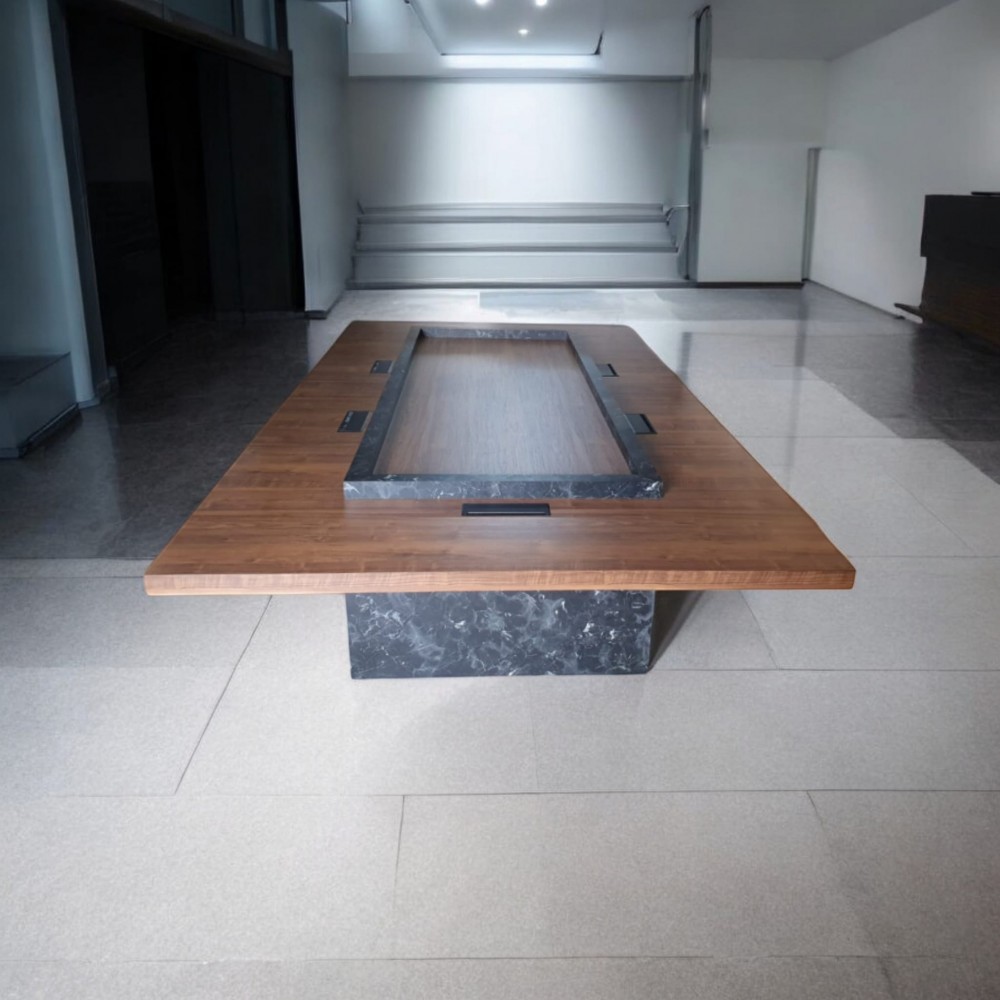 Houten vergadertafel met marmerpatroon