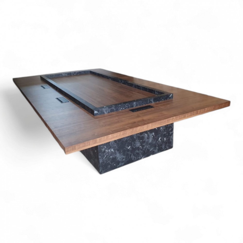 Houten vergadertafel met marmerpatroon