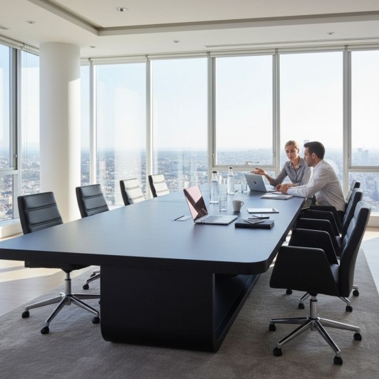 Grote Zwart Gelakte Vergadertafel Voor 20 Personen